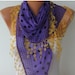 BIG SALE Polka Dot Scarf - Cotton Scarves - Cowl with Lace Edge - Purple - fatwoman