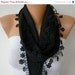 BIG SALE Black Scarf Pashmina Scarf Cowl with Lace Edge - fatwoman