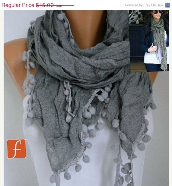 BIG SALE Gray Scarf - Shawl - Infinity Scarf - Cowl Scarf - fatwoman