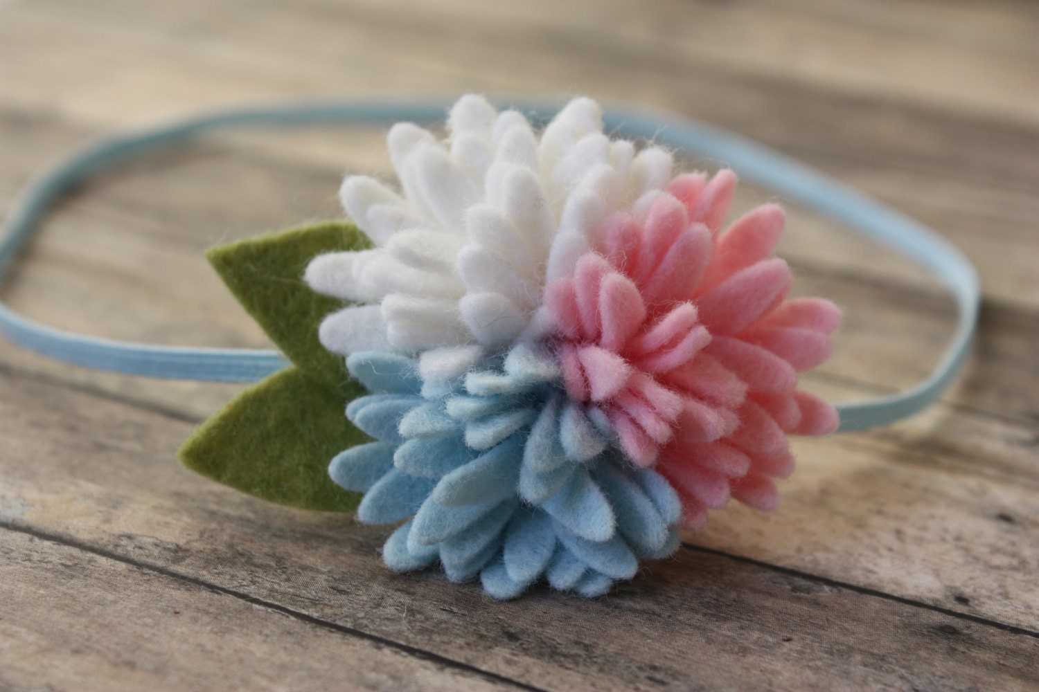 Spring Felt Flower Headband or Hair Clip- Mini Daisy Trio in Pink, White and Light Blue  - Photo Prop
