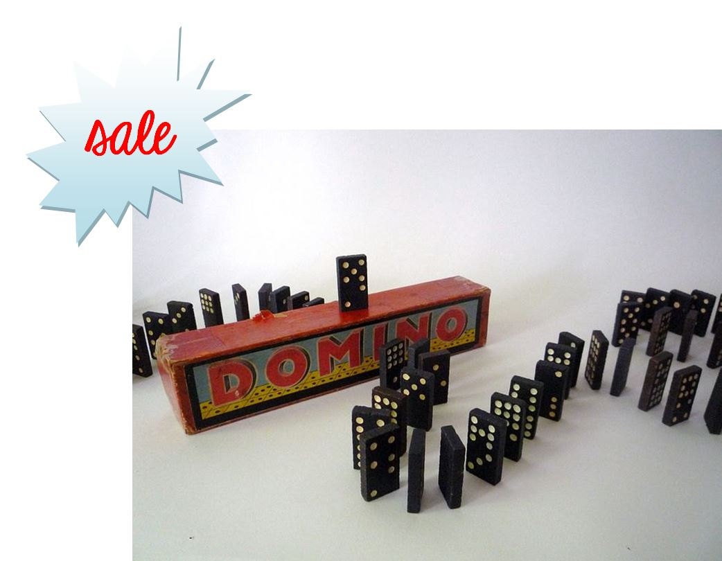 SALE Vintage Wooden Dominos in Box
