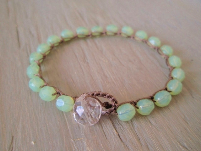 Crochet stack bracelet - slashKnots Stackers "LimeAde", pale celadon lime green opal trendy boho jewelry, shabby chic, pastel spring