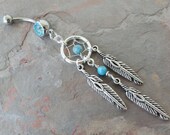 Blue Jade Dream Catcher Belly Button Jewelry Ring