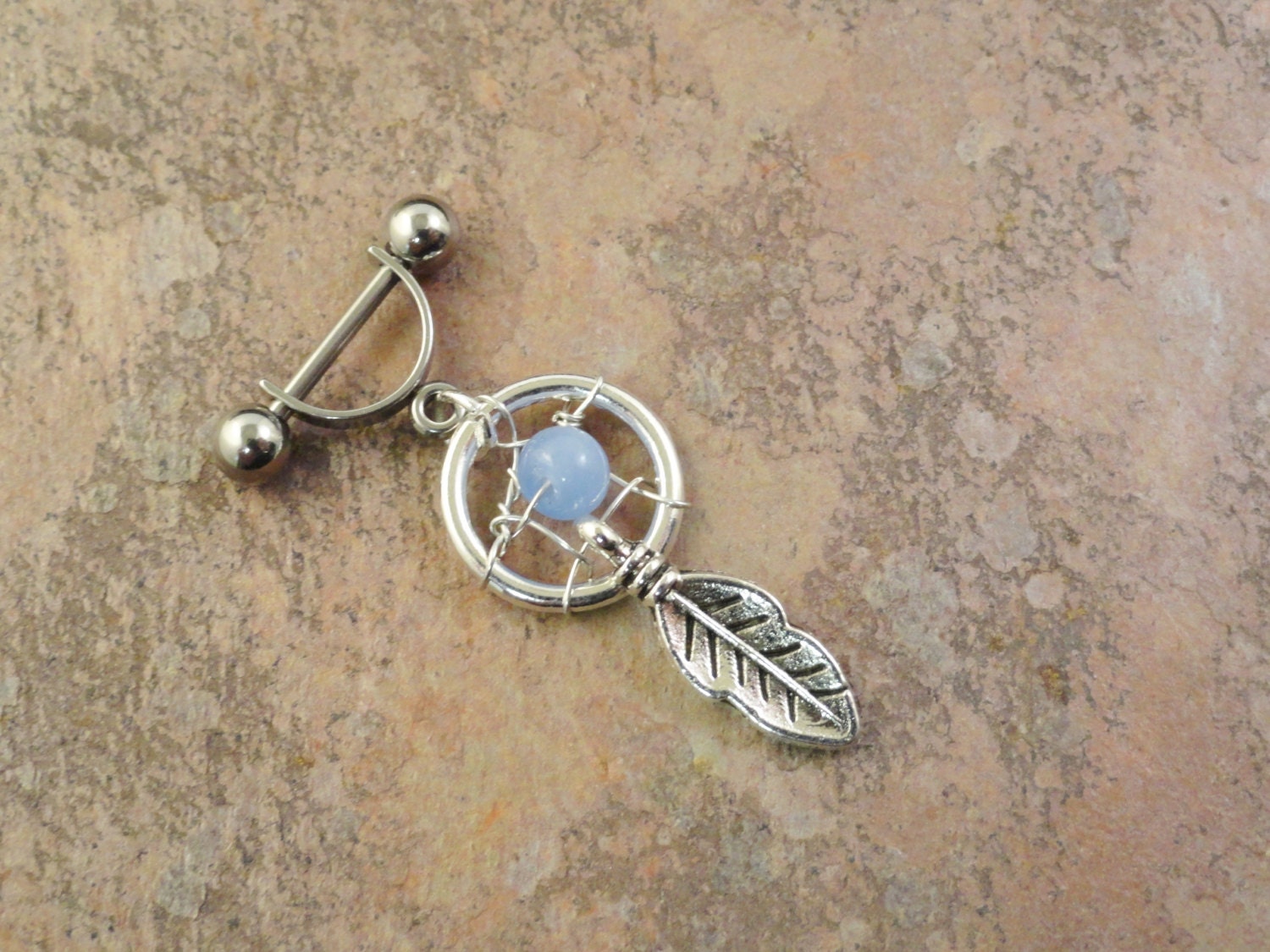 Blue Dream Catcher Helix Ear Piercing Light Blue Jade Gemstone Cartilage Barbell