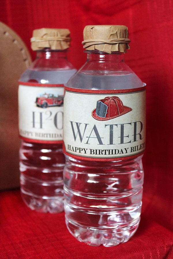 Firetruck Water Bottle Labels - Boys Birthday Party - DIY PRINTABLE FILE by Sassaby Il_170x135