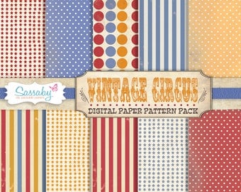 Vintage Circus Pattern Paper - 10 DIGITAL SHEETS - Birthday Party Decoration by Sassaby