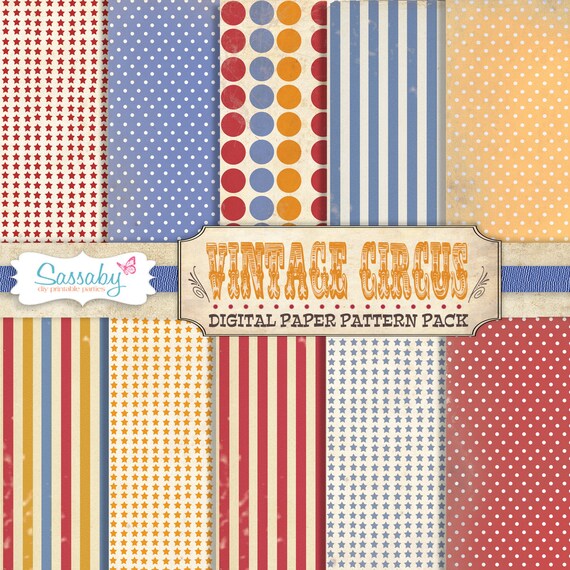 Vintage Circus Pattern Paper - 10 DIGITAL SHEETS - Birthday Party Decoration by Sassaby Il_570xn