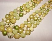 Vintage Lime Green Multi Strand Beaded Necklace Triple Strand 1950s