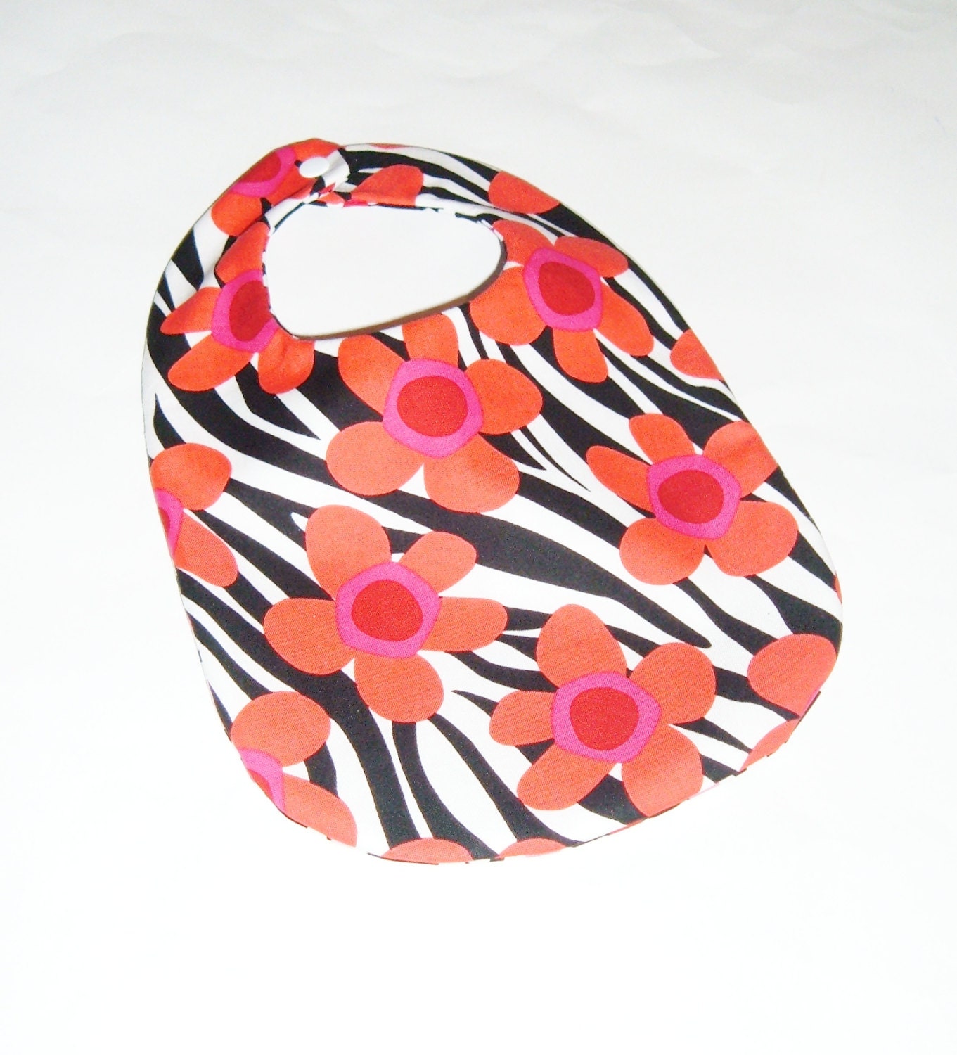 Baby Girl Bib - Bold Red Flowers on Zebra Print - Baby Gift Under 10 - pasqueflower