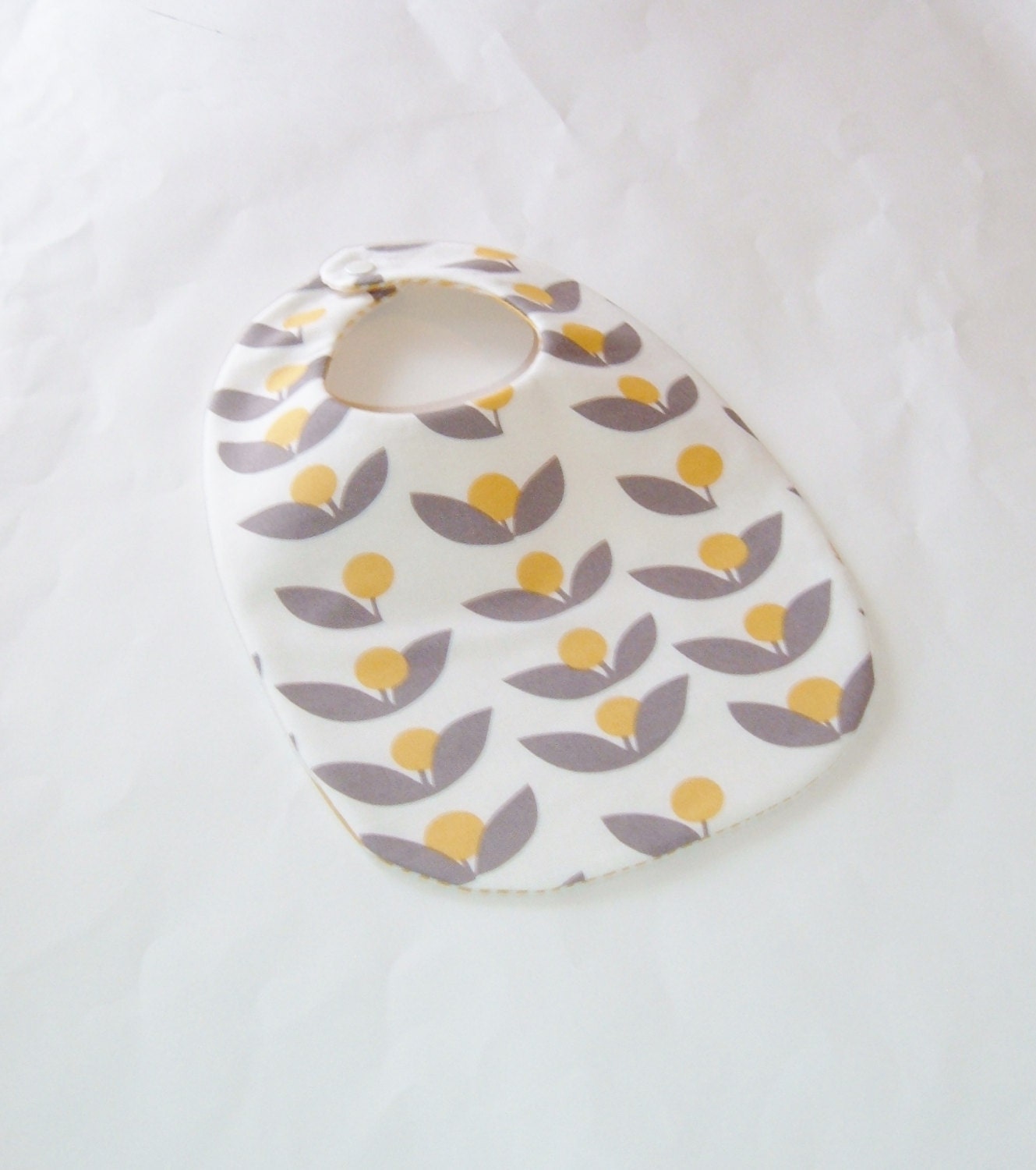 Baby Girl Bib - Gray and Yellow Flowers - Modern Bib - Gift for Baby-Lotta Jansdotter Fabrics