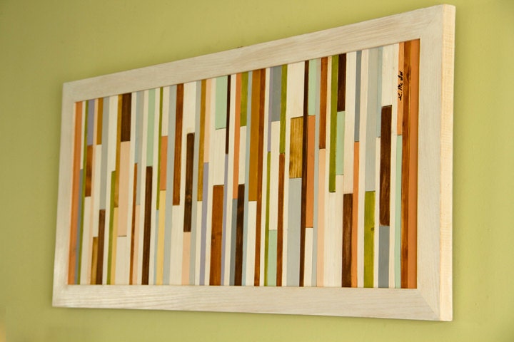Modern Wood sculpture Wall Art, geometrics, earth tones, skinny wood pieces 12" x 30"