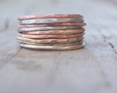 Stacking Skinny Rustic Rings Silver Gold Copper Rings NINE Stacking Hammered Brushed Soldered Delicate Simple Rings Chic Spring Fashion