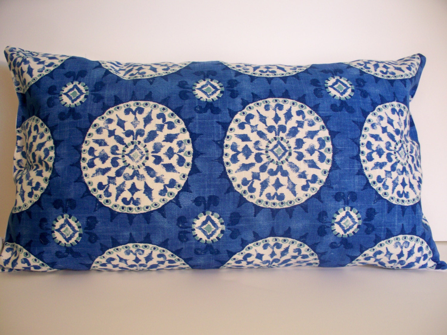 Decorative Pillow Cover Suzani Teal Blue 18X18" or 14X24" Lumbar Designer FabricFrom linenandoak