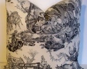 Black Charcoal Cream Toile Decorative Pillow Cover 18X18
