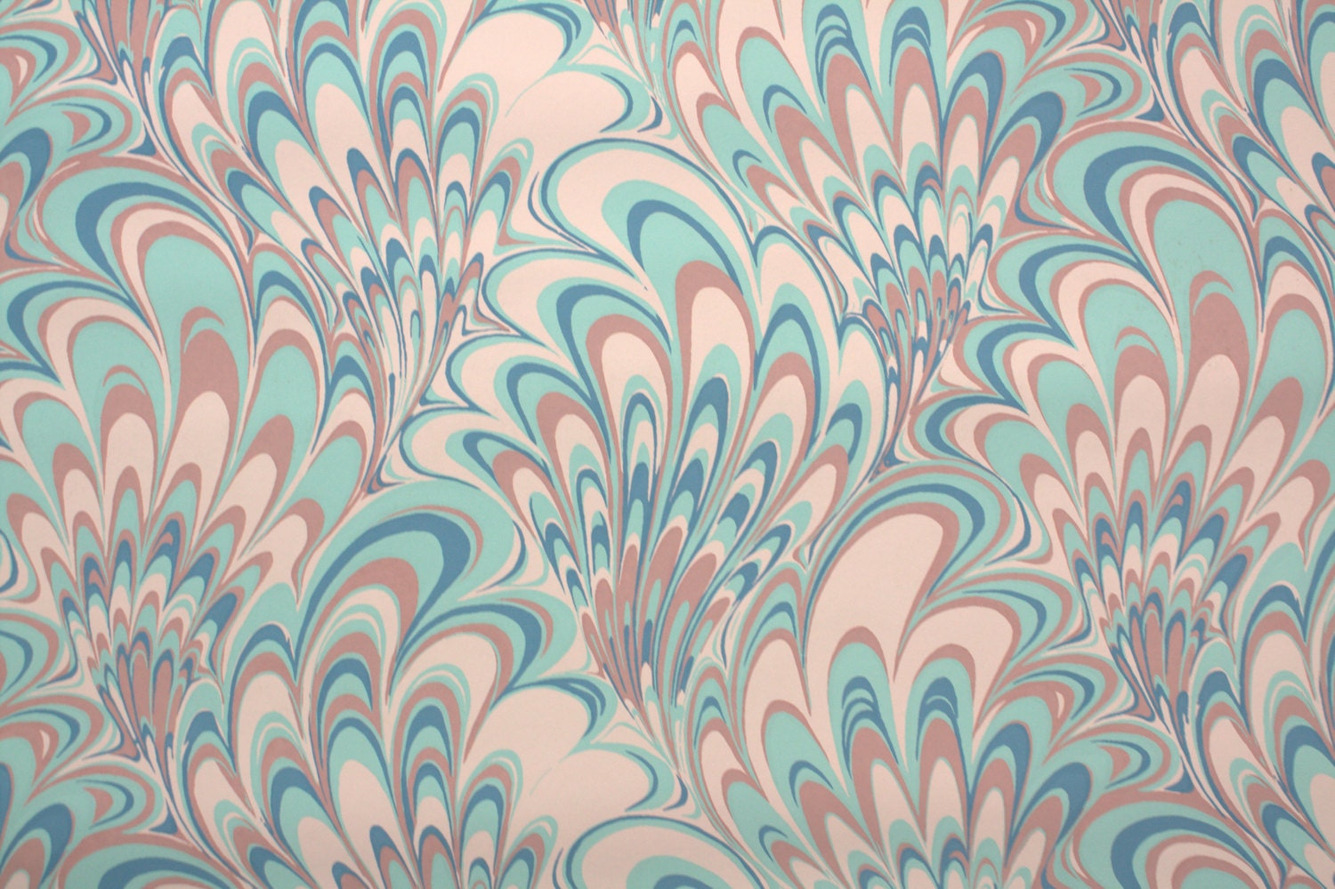 1970's Vintage Wallpaper "End Paper" Marble swirls aqua pink mauve