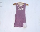 spring plum violet vintage lace boho girl Rustic tee  tank top hand dyed shabby  Lace anthropologie like prairie appliqué linen cowgirl