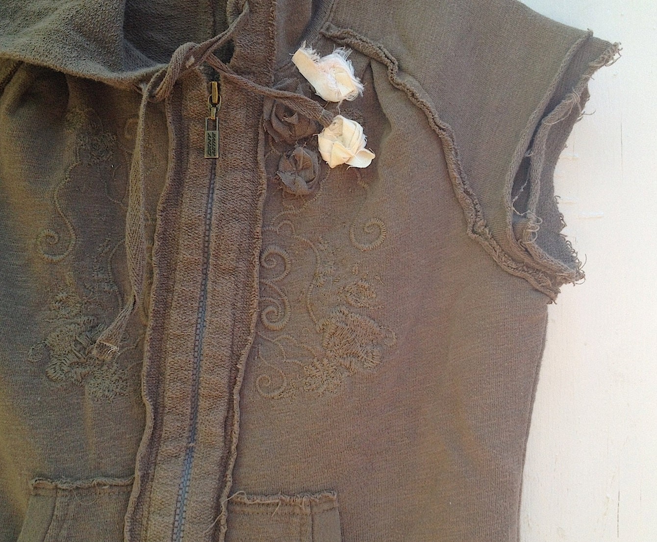 prairie rustic coffee mocha shabby donna karan upcycled spring summer vintage lace hoody hoodie prairie gypsy boho girl