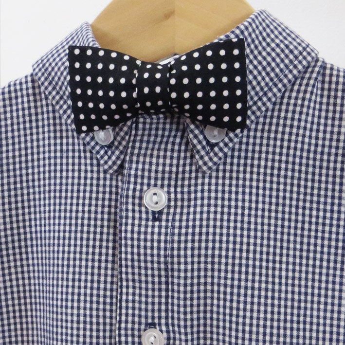 Boys Clip on Bow Tie - Black with White Polka Dot