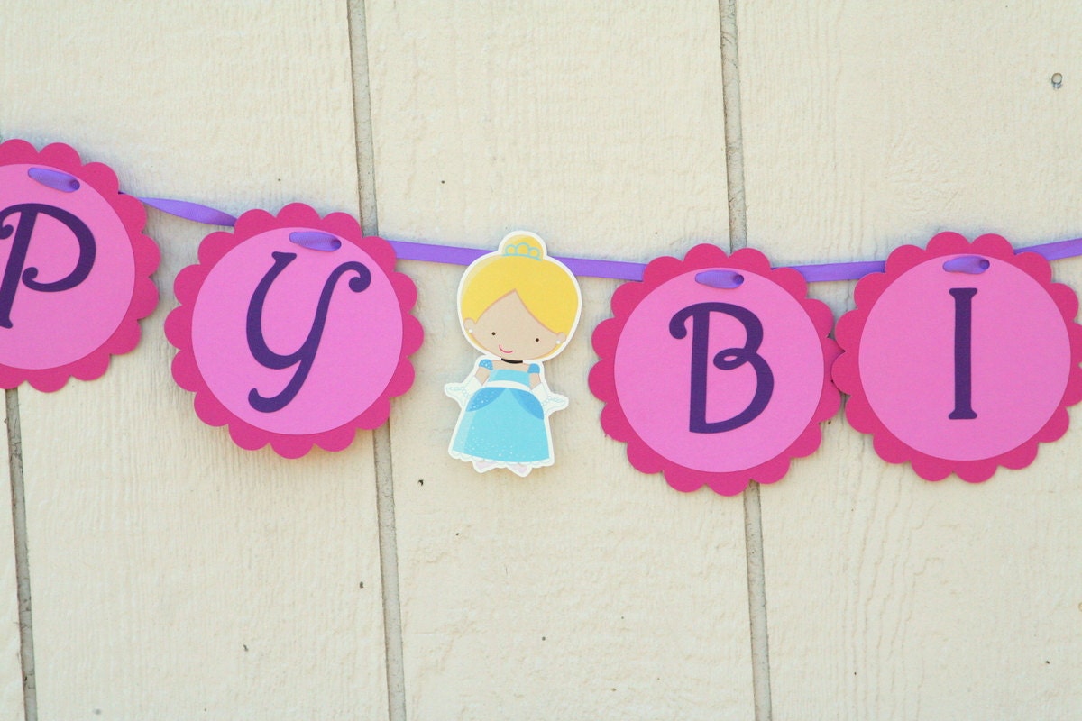 Pretty Princess Pink and Purple Happy Birthday Banner