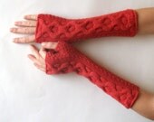 Cashmere Fingerless Gloves Brick Orange Warm Arm Warmers Knit Hand Warmers Womens Fingerless Gloves Warm Cable Gloves - KG0047 - Aimarro