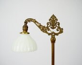 Ornate Metal Floor Lamp with Milk Glass Shade - Standing Lamp