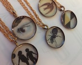 Your Choice. Vintage Print Brass Necklace. free shipping.