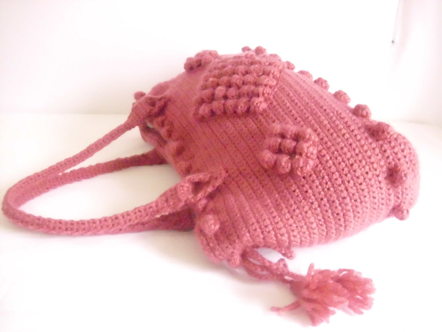 Christmas Rose color Crocheted Handbag afghan crochet pink bag spring fashion bag mother day gift tote purse