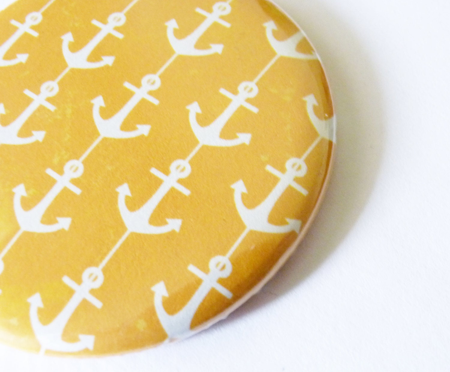 Yellow Anchor - Goldenrod Yellow & White Anchor Pocket Mirror - Perfect for Spring or Summer, Bridesmaid Gift, Gift 5 and Under