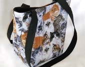 Cat Purse Tote Bag Handbag White Gray Black Orange Cat Kitten Small Fabric Bag Teen Purse