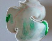 White orange and emerald Southwest Santa Fe sculpted ploymer clay bowl, white decor, minimalist decor