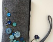 Felt Clutch - Hand Embroidered Clutch - Made with buttons as flowers