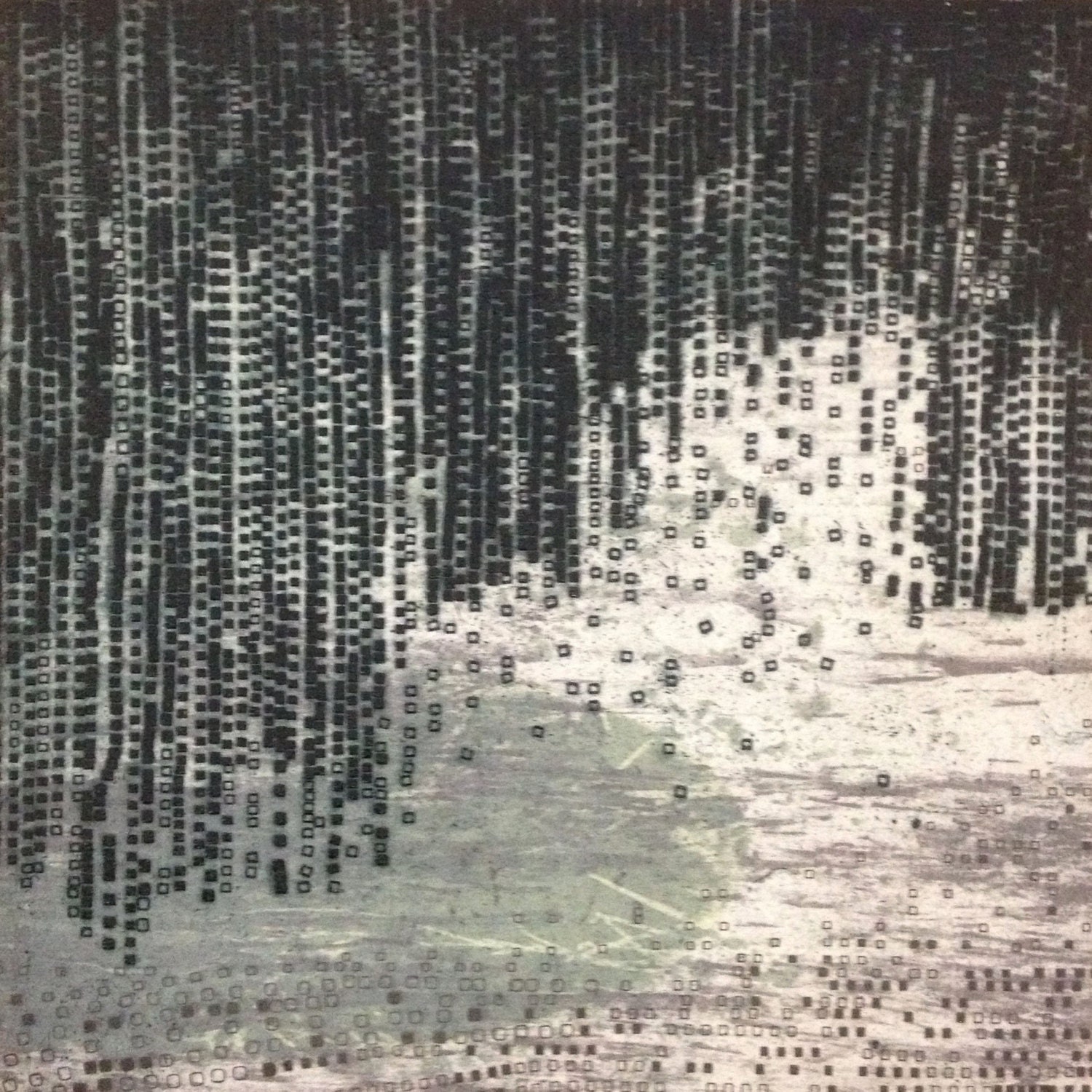 Etching Print  . Landscape art . Navy Blue Home Decor: Landslide 18...  Print Size 9 1/2" x 9 1/2" ... Free Shipping