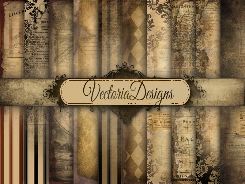 Shabby Chic Ephemera Paper 12 x 12 inch paper pack digital paper printable digital collage sheet VD0416