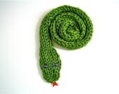 Leaf Green Snake Scarf --  Handknit Scarf Supersoft Children's Scarf  Grass Green  Animal Lover Whismical One-of-a-kind