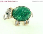Carolee Pave Elephant Pin Brooch, Green Glass