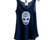 Silk Camisole Lace Lingerie Tank Top / Navy White Skull Vintage Jacquard / Small - Bellinda Deco Camisole