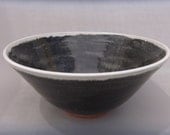 Large Terracotta Serving Bowl - White Rimmed Charcoal Glaze