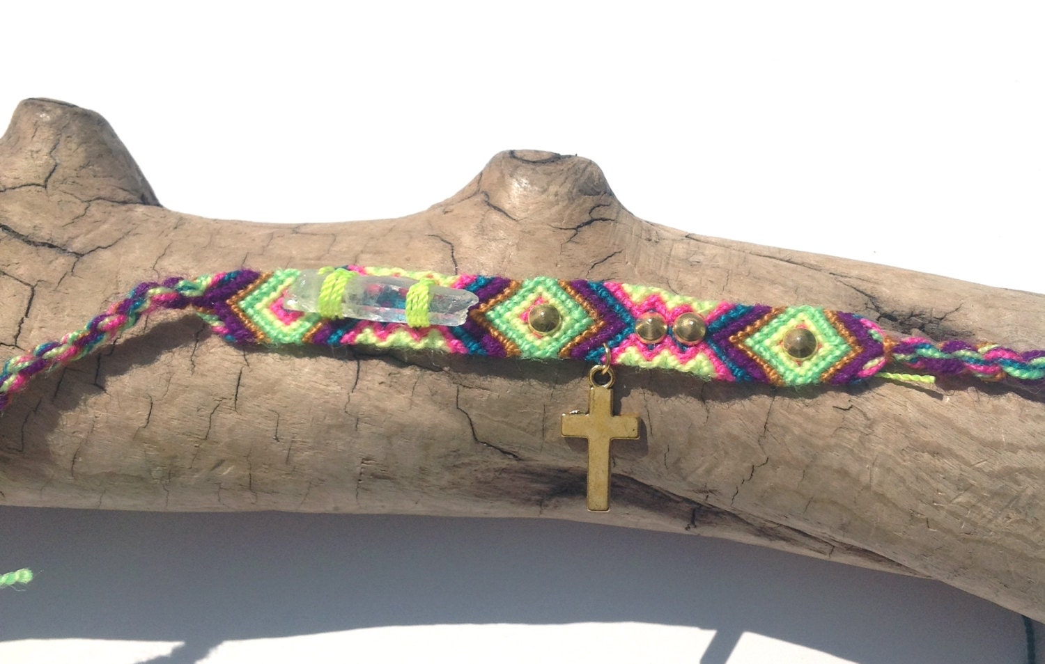 Neon Cross and Quartz Friendship Charm Bracelet