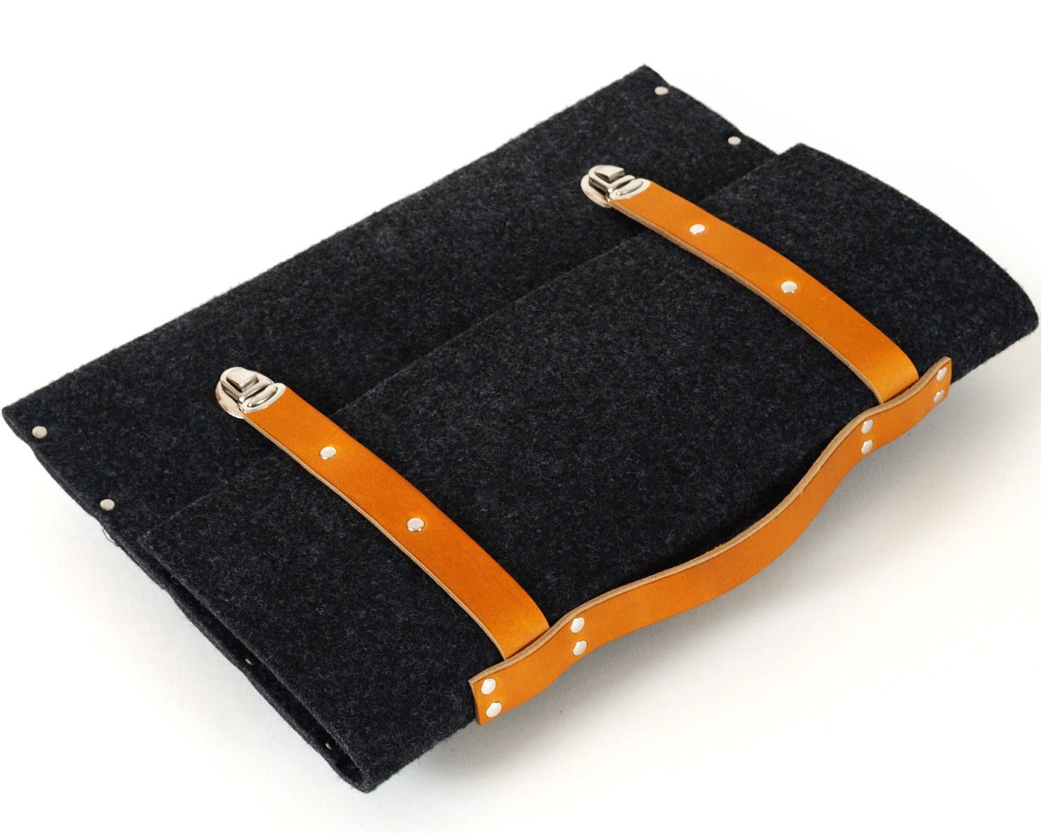 13 MacBook RETINA briefcase black case felt with leather straps and handle made by SleeWay