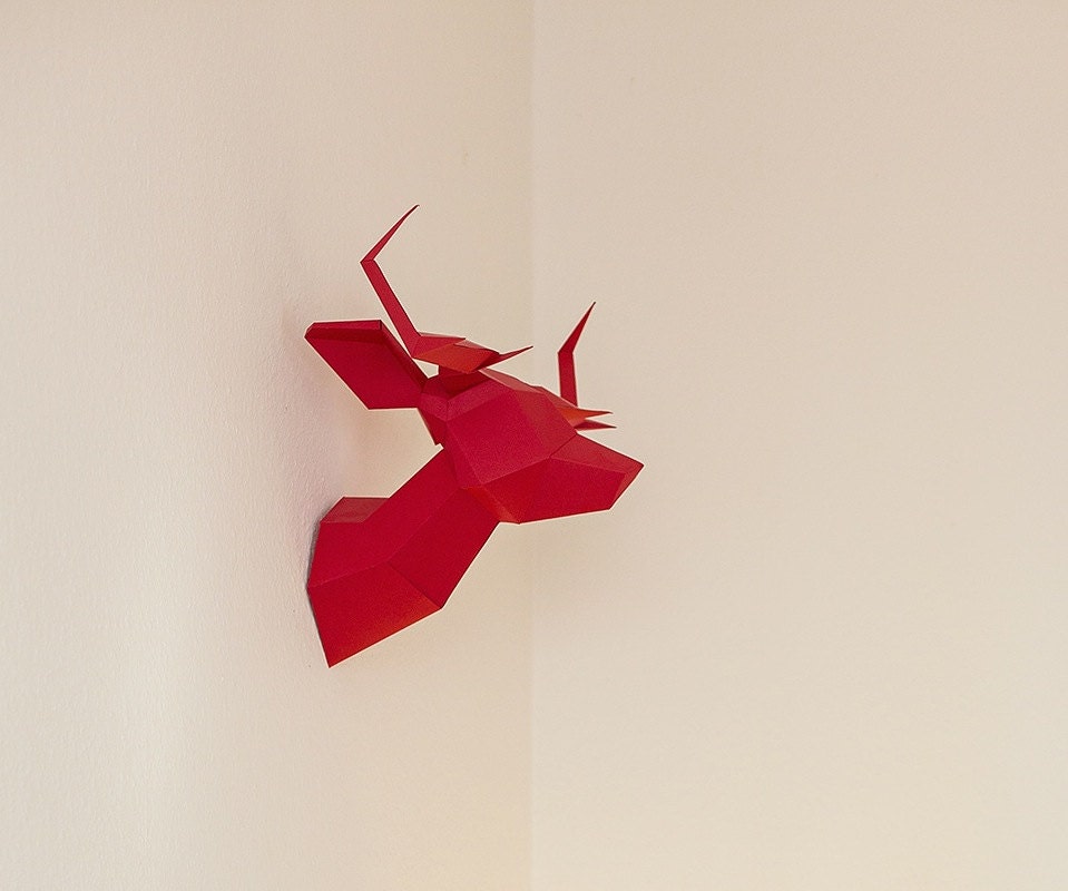 Red Foldeer - Deer Head Papertoy