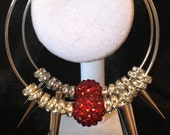 Silver and Red Spike Hoop Earrings