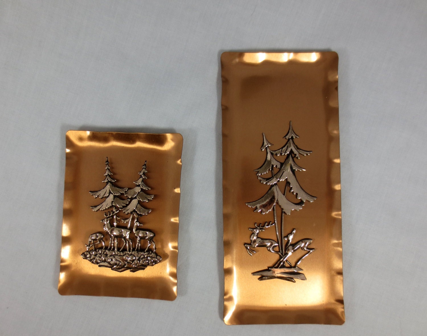 2  Decorative Copper Wall Plaques With Deer made in Germany