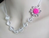 Bridal Jewelry Neon Necklace Hot Pink Necklace Bridesmaid Necklace Clear Necklace Flower Necklace Women Jewelry Wedding Necklace Customized