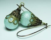 Mint Earrings Green Earrings Vintage Earrings Filigree Earrings Women Jewelry Gift Estate Earrings Pearl Earrings Bridesmaid Earrings Bridal