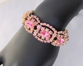 Vintage PINK Rhinestone Statement Bracelet, 1950s Link Bracelet, Gold Plated Bracelet, Vintage Jewelry - JryenDesigns