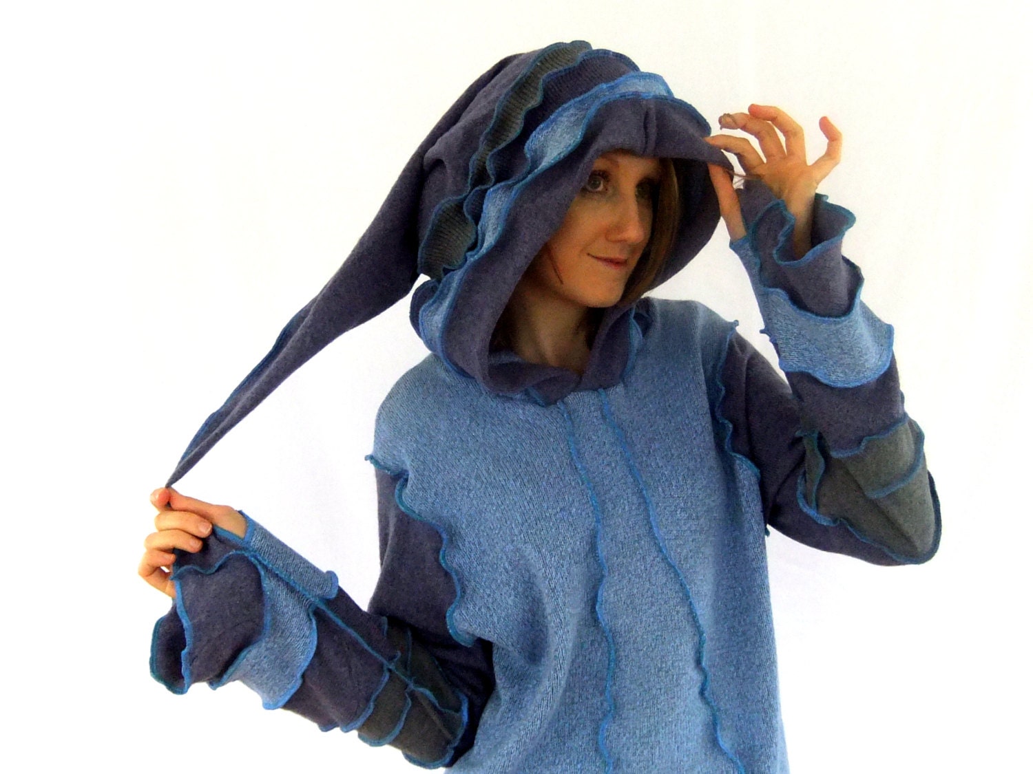 Lilacand blue pixie hoodie - XL - Ooak - Ready to SHIP