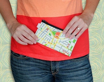 Cotton zipper pouch with Tel Aviv map print -  wallet / Pencil case / black zippered pouch / souvenir from Tel Aviv Israel