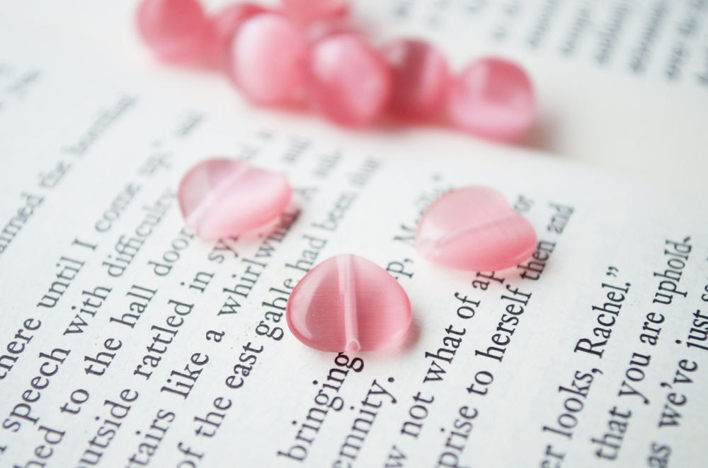 Destash: Pink Cats Eye Beads, Rounds and Hearts, Heart Beads, Pink Beads, Bead Destash, Glass