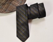 Retro Mens Silk Skinny Tie Mad Men Style Deep Olive Striped Repp Necktie Homespunsociety