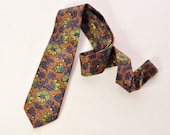 Mens Floral Tie Vintage Italian Silk Mod Soft Brown Olive Cobalt Teal Necktie Ralph Lauren
